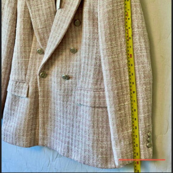 Zara Textured Tweed Double Breasted Blazer Light Pink Silver Tweed. M. NWT - Picture 7 of 10